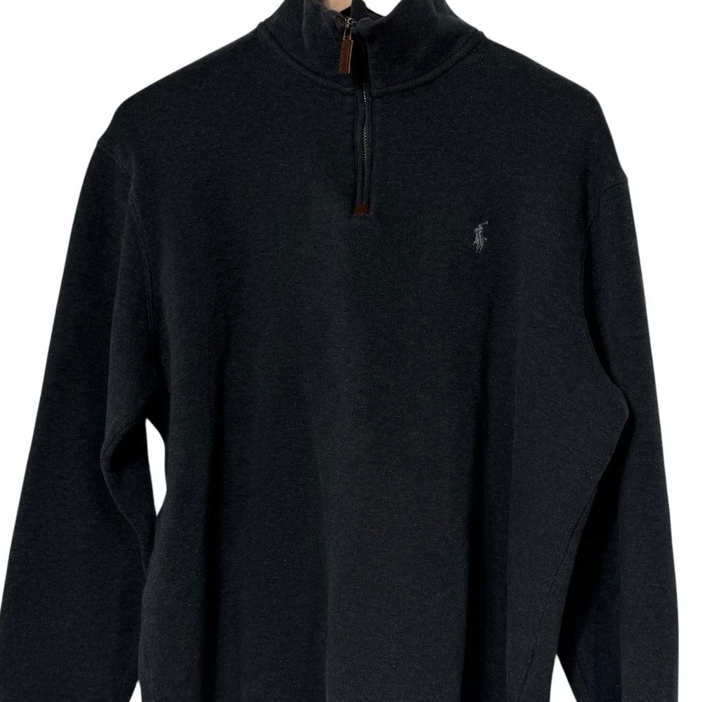 Polo Ralph Lauren Mens Charcoal Grey 100% Cotton Quarter Zip Pullover Sweater L
